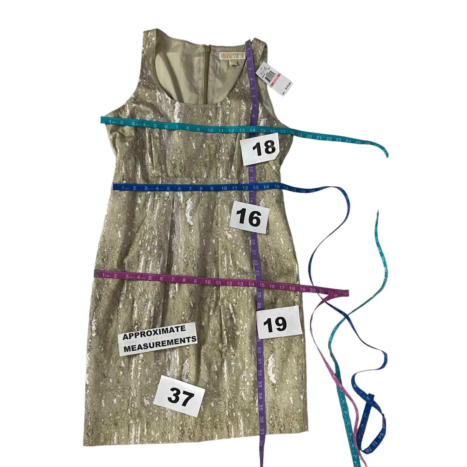 Abito Michael Kors donna taglia 10 tubino smanicato kaki lavoro ufficio festa