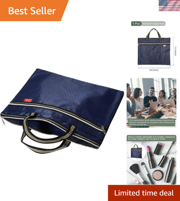 Innovative Waterproof Document Organizer Bag with Dual Zip Pockets - Navy Blue