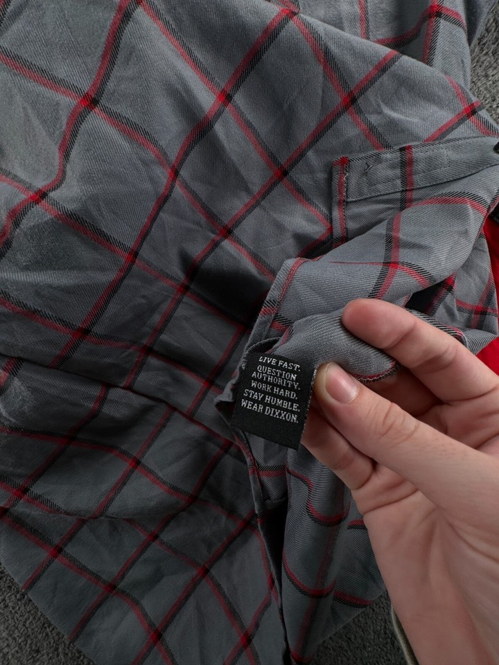 Dixxon Flannel Shirt Men XLT Tall SMOKE EATER FR Plaid Snap Up Gray Red