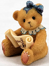 New Cherished Teddies 303143 Good Luck Bear Bow Scroll Glass Mini Figurine 1997