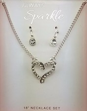 NEW 18" HEART NECKLACE  EARRINGS JEWELRY SET 