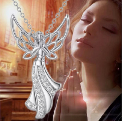 CRYSTAL CZ ANGEL FAIRY WINGS Pendant On 20'' 925 Sterling Silver Necklace Women