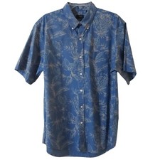 Arrow Mens Large Blue Tropical Hawaiian Palm Leaf Pineapple Casual Shirt