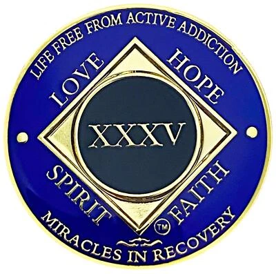 Simply Minimal NA 35 Year Medallion, Narcotics Anonymous Coin, Gold Color Plate