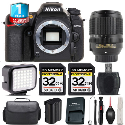 Nikon D7500 Camera + AFS 18-140mm VR + LED + Case + 1yr Warranty - 64GB Bundle