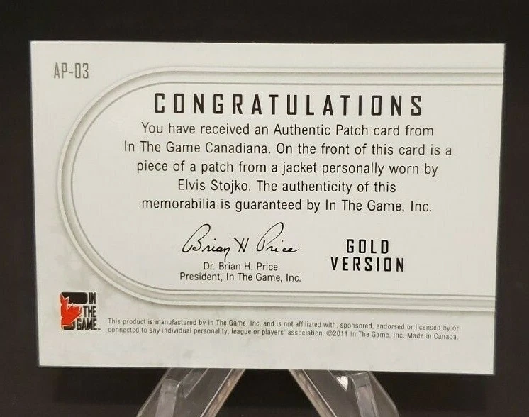 Parche auténtico dorado In The Game Canadiana 2011 #AP-03 Elvis Stojko/10 Foto 2 de 2