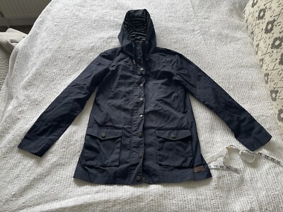 Lovely Fat Face Navy Blue Rain Jacket Coat Size 10 Zip Pockets Hooded Spring