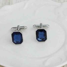 14K White Gold Plated 2.00Ct Emerald Lab-Created Sapphire Men's Wedding Cufflink