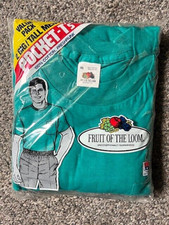 2 pack Vintage 1987 Fruit Of The Loom RETRO Pocket T Shirt XXL TALL USA  TEAL