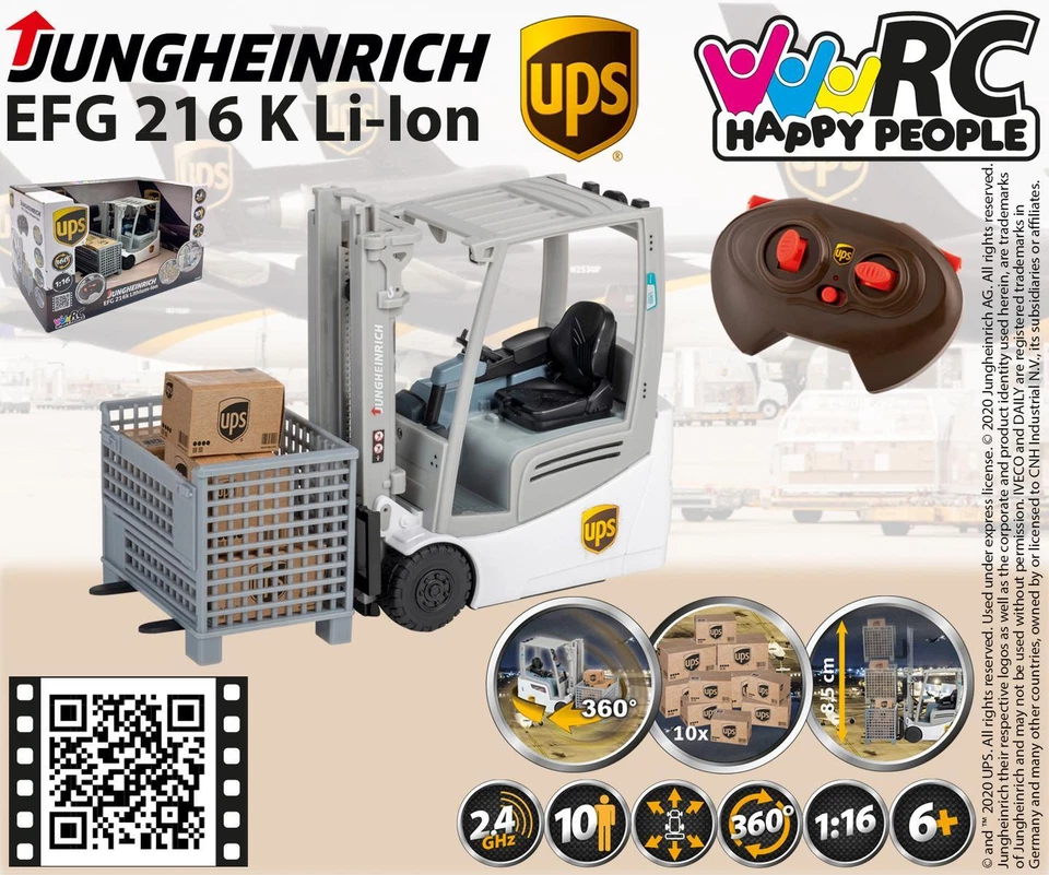 Happy People Ferngesteuerter Gabelstapler UPS Jungheinrich EFG 216 K Li-Ion 1:16 - Bild 2 von 4