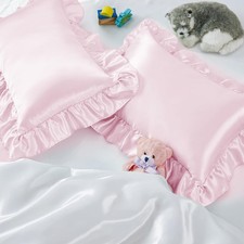 Entisn Ruffle Satin Toddler Pillowcase Set of 2, 13 x 13x18 Inch, Baby Pink
