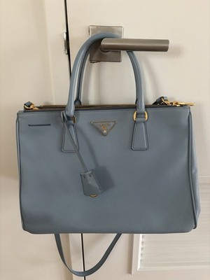 PRADA Saffiano Lux Astrale Large Blue Satchel Top Handle Bag Gold Hardware 