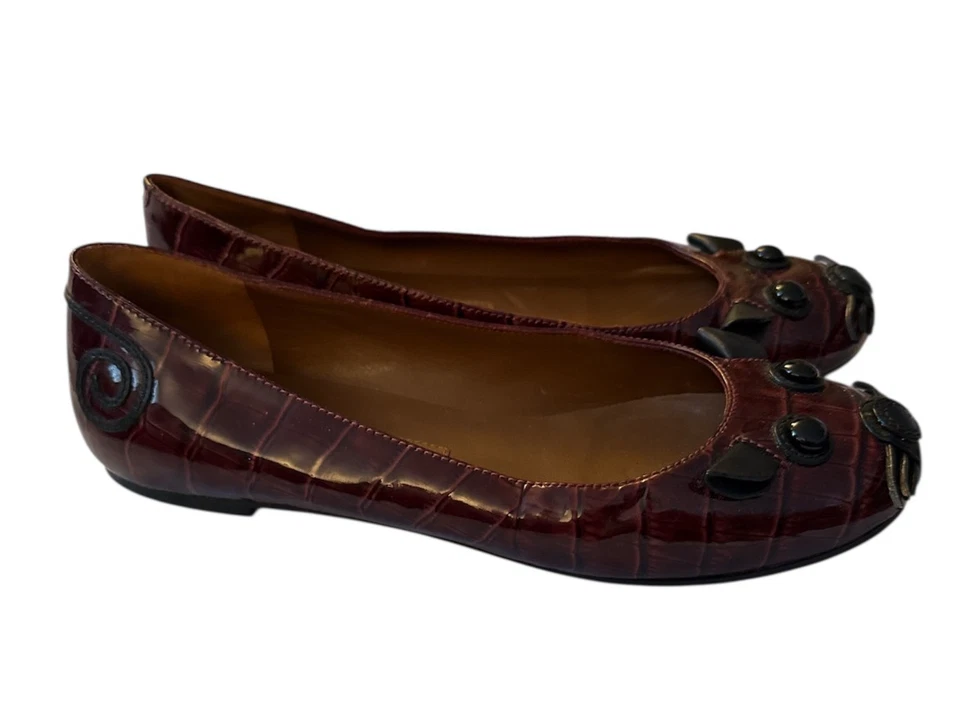 Marc by Marc Jacobs Merlot Mouse Ballet Charol Cocodrilo Cuero Pisos 36.5 6.5 Italia Foto 3 de 4
