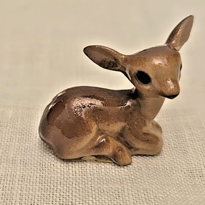 Hagen Renaker Miniature Porcelain Resting Deer Fawn w/White Spots Lying Down