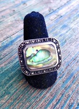 Abalone  Marcasite Sterling Silver Vintage Ring sz 7.75