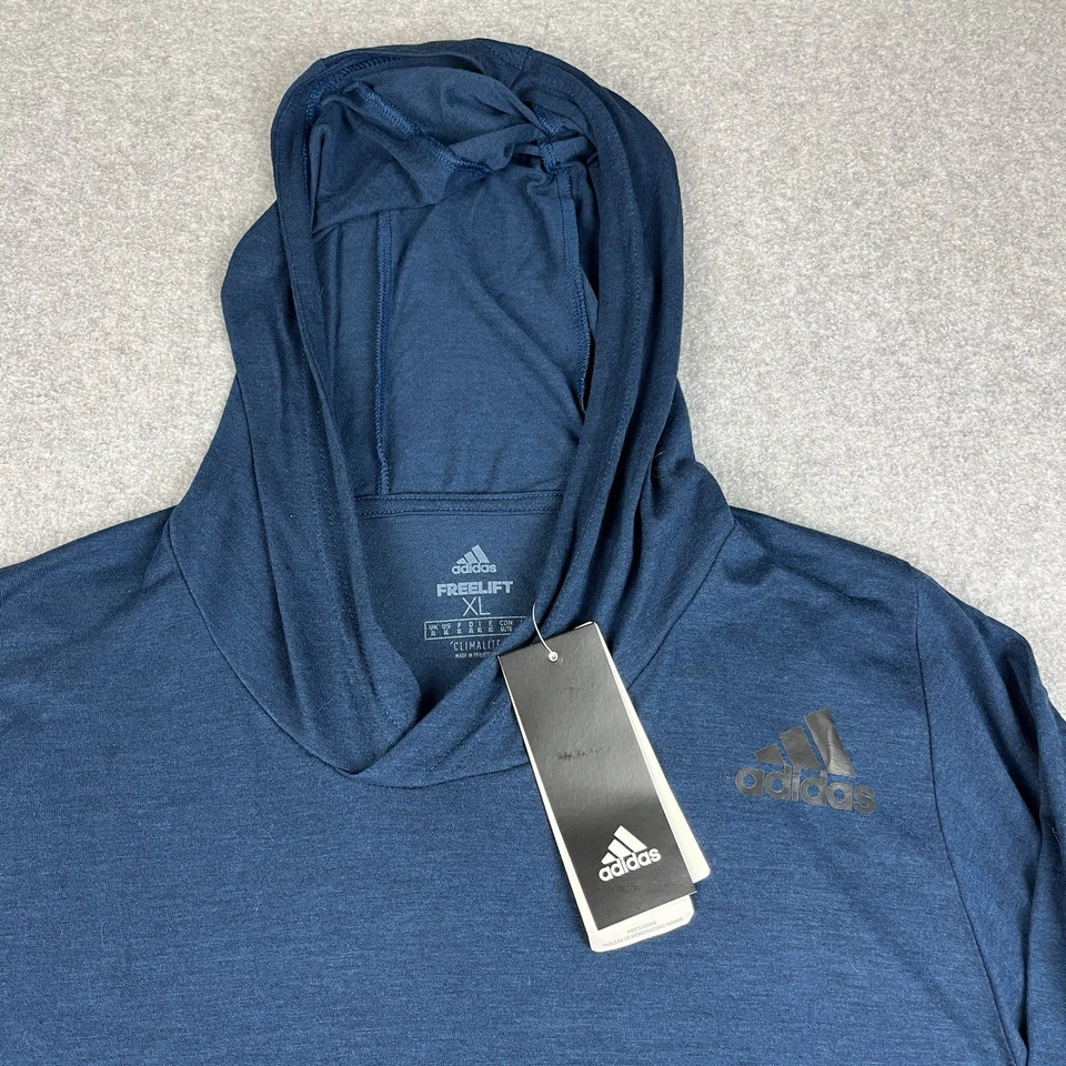 Adidas Climalite Hoodie Activewear Shirt Mens XL Freelift Blue Long Sleeve Tech - Image 2 of 4
