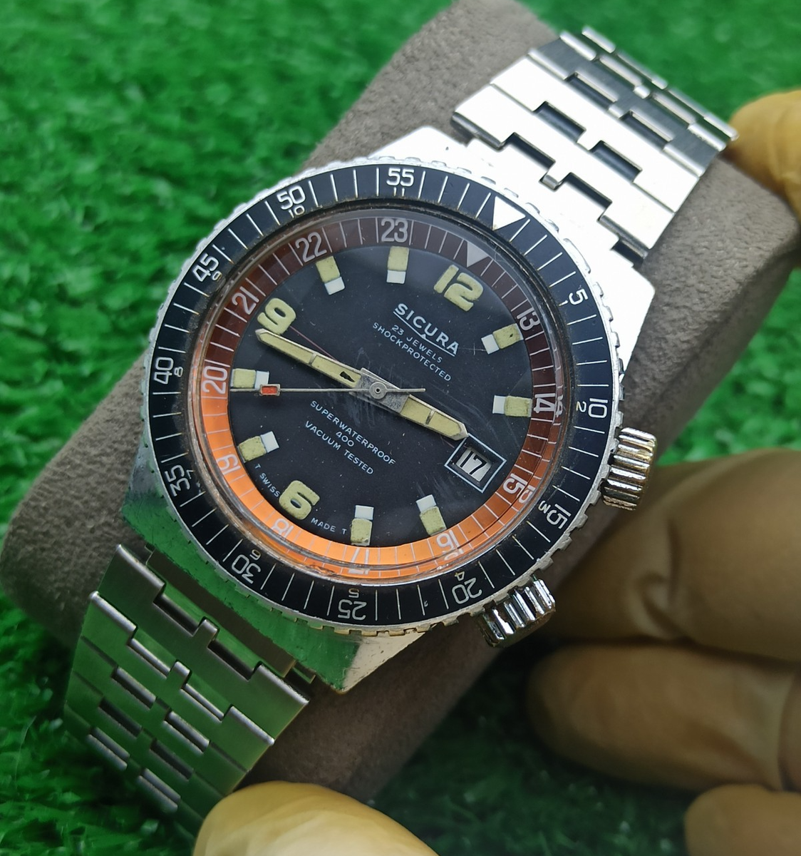 Vintage Sicura Breitling Diver Watch Superwaterproof 400 Vacuum