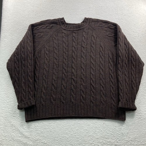 Vintage LL Bean Wool Cable Knit Sweater Men Large Brown Crewneck Pullover USA - Image 1