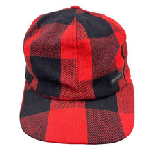 Vintage Wrangler Hat Cap Snapback Red Black Plaid Flannel 80s Made In USA READ
