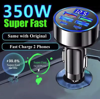 1pc 50W USB Car Charger PD QC3.0 Type-C Fast Charging 6-Port Adapter - NEW