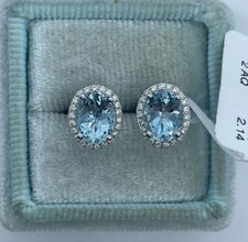 2.00Ct Oval Cut Lab-Created Aquamarine Halo Stud Earrings 14K White Gold Plated