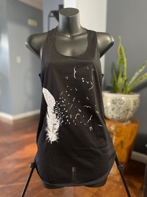 #ad Women’s Black Tank Top Feather amp; Birds Graphic Print – 100% Polyester – S M L $10.00