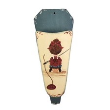 Folk Art Wood Scissor Holder Wall Hanging Hand Painted Lady Sewing Blue Vintage