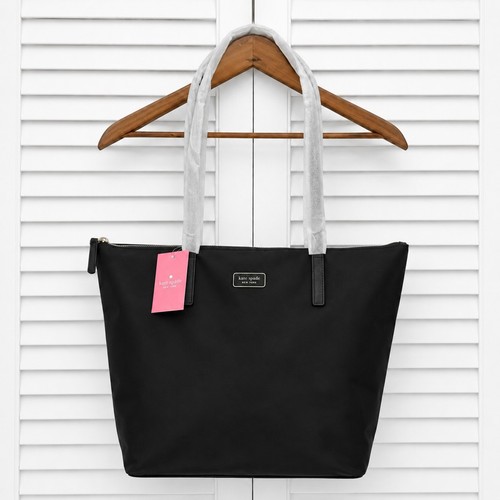 Kate Spade Hayden Black Nylon Tote Bag NWT Large Top Zip Work Travel WKRU6537
