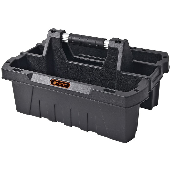 Tactix 14.5L Heavy Duty Tool Tote Tray Cleaning Organiser  Black Plastic  - 50cm