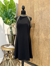 Michael Kors Dress Women's 10 Black Gold Studded High Neck &  Sleeves A-Line