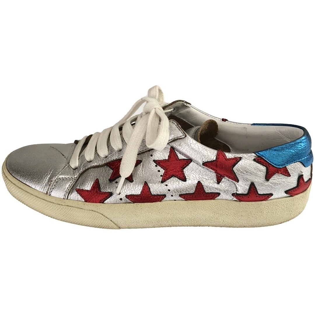 SNEAKERS BASSE SAINT LAURENT PARIS STAR PATCH METALLIZZATE VU 377340 usate MESC 0