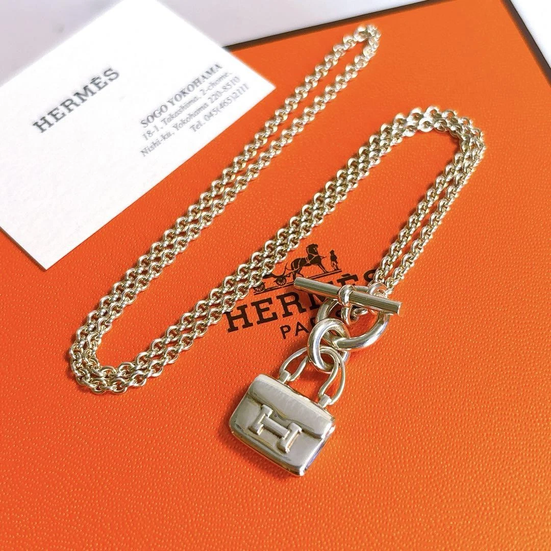 HERMÈS Collana Hermes Amuleto Costanza Argento Ottima Usata Senza Scatola 8in