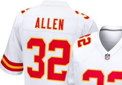 KC Chiefs White Nameplate w/two-color Red on Gold ALLEN twill letters, sewn on