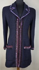 1997 Fall/Winter Chanel Boutique Runway Paris Navy Boucle Chenille Trim Jacket