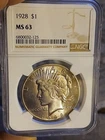 1928 Philly Peace Dollar NGC MS63 Beautiful Luster "KEY DATE" 90% SILVER
