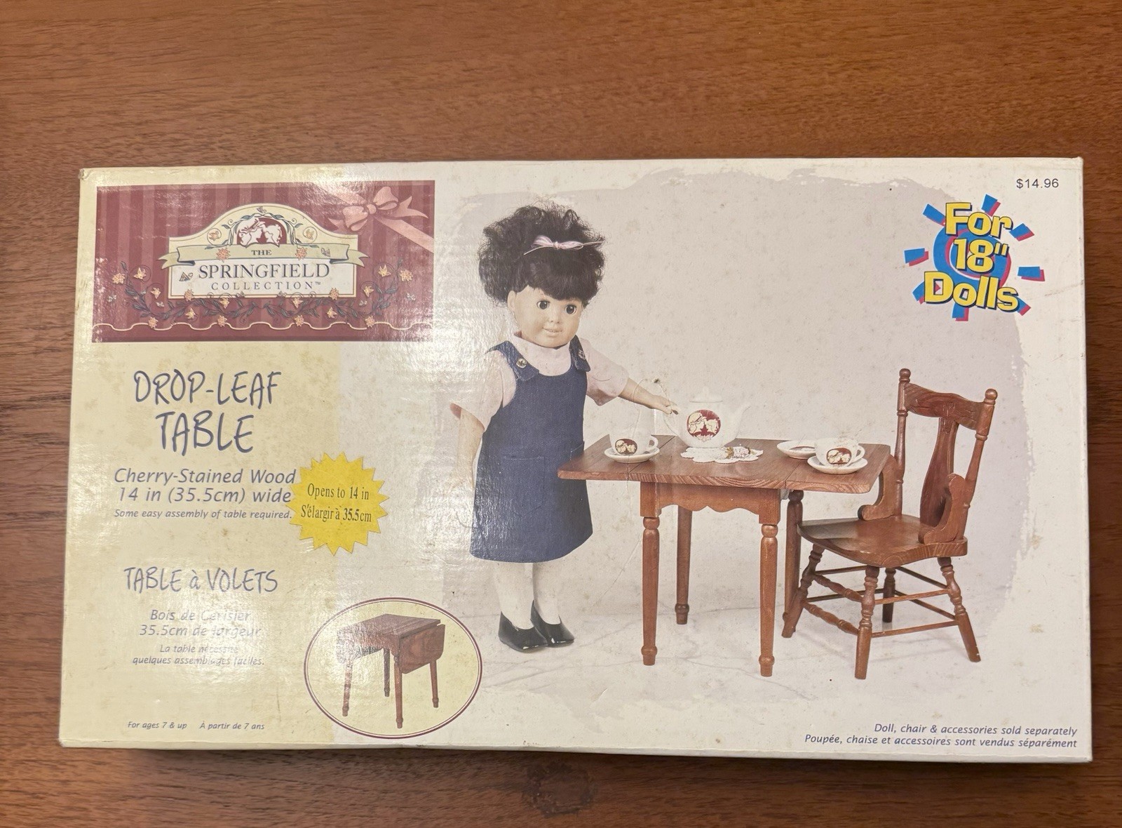 Vintage Springfield Collection Wooden Drop-leaf Table for 18” Dolls New In Box