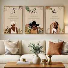 Framed Boho Black Girl Wall Art Set of 3, Large 16"W x 24" H x 3Pcs Neutral-A