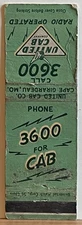 United Cab Company Cape Girardeau MO Missouri Vintage Matchbook Cover
