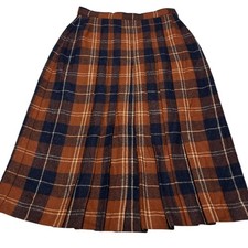 VTG 80  s Sportscraft 90 Wool Plaid Pleated Midi Skirt Wmns Sz 26 Waist READ