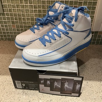 Jordan 2 Retro Sz 9 M  Melo White University Blue Maize 308308-141 UNC Tarheels 