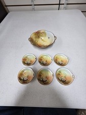 Antique NIPPON  Handpainted Porcelain Nut Bowl w/Serving Dishes 7 pcs