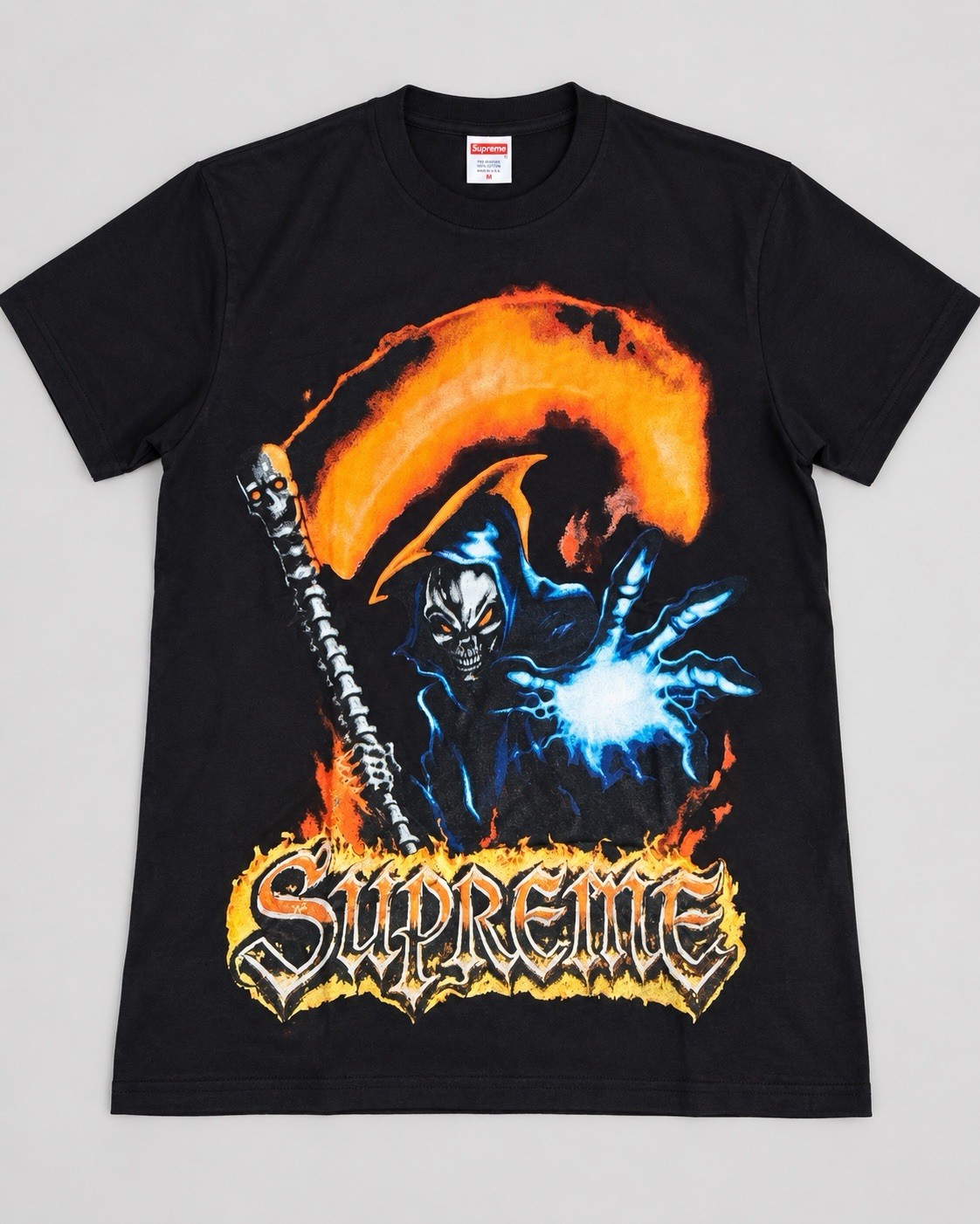 Supreme Black Grim Reaper Logo T-Shirt Size M Crew Neck Preshrunk Cotton 4