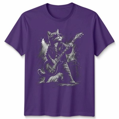 Lustiges Unisex-T-Shirt Katze spielt Gitarre Rock'n'Roll Geschenke Grafik T-Shirt