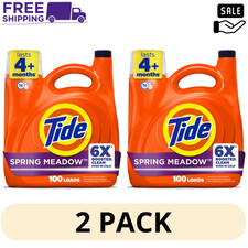 2 Pack Tide Liquid Detergent 125oz Spring Meadow 6X Cleaning Power 100 Loads 0.18 per gallon