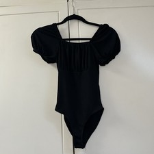 New Look Black Ribbed Milkmaid Sleeve Bodysuit Size 6 New Without Tags