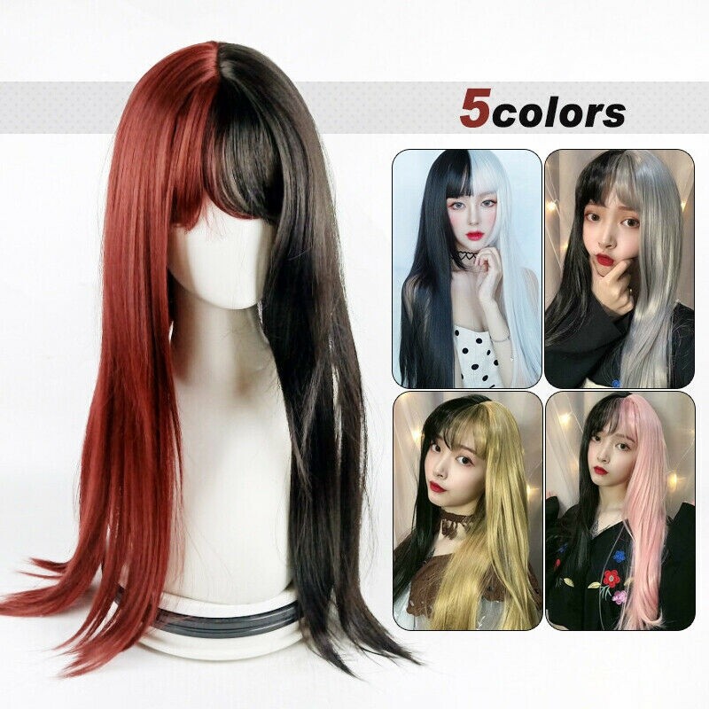 Two-tone Wig Long Straight Hair Japanese Harajuku Lolita Punk