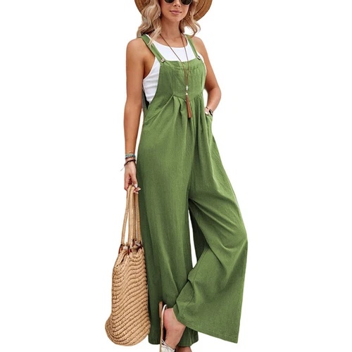 Lässige Damen-Latzhose Overall lockerer Strampler weites Bein Overall Playsuit einfarbig USA - Bild 16 von 30