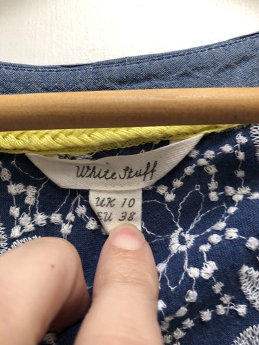 Size 10 white stuff blue with white flower embroidery short sleeve tunic dress - Picture 4 of 9