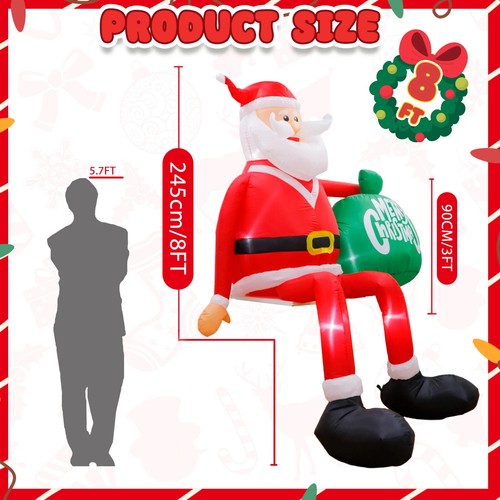 8FT GIANT Christmas Inflatables Sitting Climbing Santa Blow Up With LED Lights - Picture 2 of 10