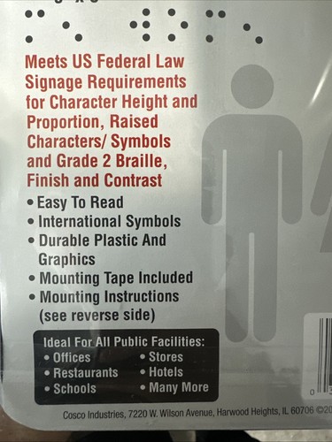 Restroom Signs,9 x 6In,Plastic COSCO #098095 D5 - Picture 5 of 6